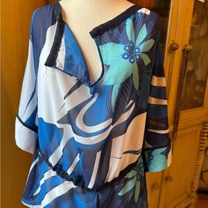 Blue Floral V-Neck Tunic